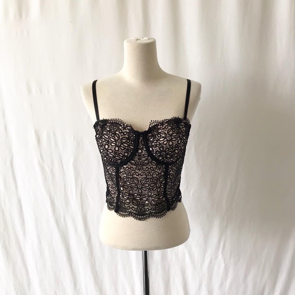 Revamped black/nude lace corset Whimsy Goth E Girl Baddie size L (Fits Small) - Picture 2 of 10